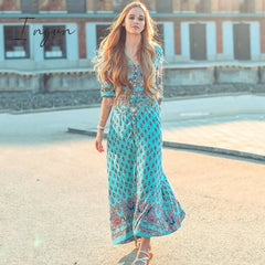 Ingvn - 2023 Fashion Summer Boho Beach Dress Floral Print Ethnic Long Maxi Woman Party Night Elegant