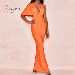Ingvn - 2023 Fashion Trends Draped Backless Women Side Split Evening Club Party Dress New Sexy V