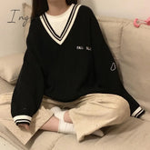 Ingvn - 2023 Fashion Trends Sweaters Women Ulzzang Letter Chic Vintage V - Neck Daily Oversize
