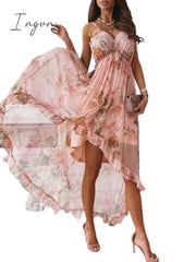 Ingvn - 2023 Fashion Women Summer Princess Dress Bohemian Sling Backless Deep V-Neck Floral