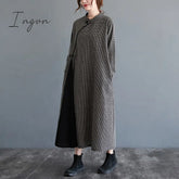 Ingvn - 2023 New Arrival Plaid Buckle Vintage Chinese Style Spring Dress Cheongsam Cotton Linen