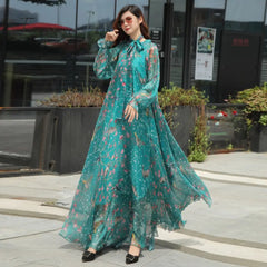 Ingvn - 2023 New Arrives Chiffon Long Sleeve Floral Print Dress Boho Plus Size Women Beach Party