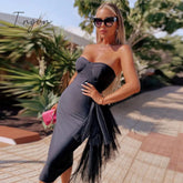 Ingvn - 2023 New Bandage Dress Sexy Bodycon Women Mesh Strapless Party Club Evening Elegant Black