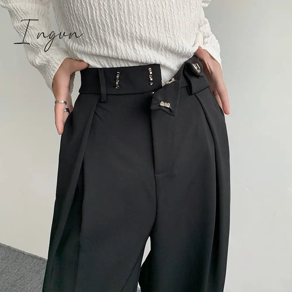 Ingvn - 2023 New Black Suit Pants Men Fashion Social Mens Dress Korean Loose Oversized Wide Leg