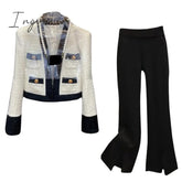 Ingvn - 2023 New Little Fragrance Two Piece Set Streetwear Stylish V-Neck Tweed Jacket + High Waist