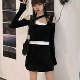 Ingvn - 2023 Shirts For Women Korean Woman Tshirts Chic Fake Two Long Sleeve Off Shoulder Tees Tops