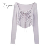 Ingvn - 2023 Spring Basic Lace Y2K Crop Tops Woman Slim Pure Color Korean T-Shirt Office Lady