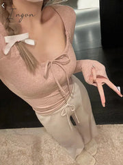 Ingvn - 2023 Spring Bodycon Slim Y2K Crop Tops Casual Basic Korean Fashion Pullover Woman Design