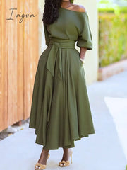 Ingvn - 2023 Spring Elegant Women’s Long Formal Dress Black Lace Up Off Shoulder A-Line Dresses