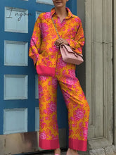 Ingvn - 2023 Spring New Loose Vintage Printed Pajamas Set Loungewear Sleepwear For Women 2 Pieces