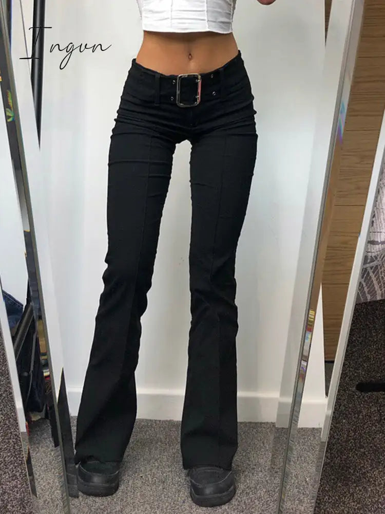 Ingvn - 2023 Spring Womens Fashion Goth Dark Y2K E - Girl Striped Print Gothic Suit Pants Black