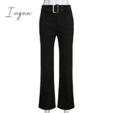 Ingvn - 2023 Spring Womens Fashion Goth Dark Y2K E - Girl Striped Print Gothic Suit Pants Black