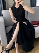 Ingvn - 2023 Summer Black Sleeveless A-Line Vest Dress Women Streetwear Sweet Sexy Long Dresses