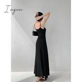 Ingvn - 2023 Summer Grey Dress Womens Straps Sleeveless Sexy Korean Fashion Black Suspender Simple