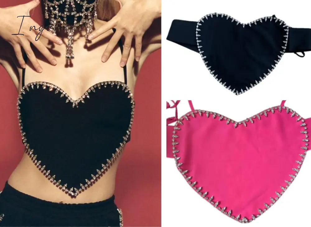 Ingvn - 2023 Summer Sexy Patchwork Diamond Vest For Women V Neck Sleeveless Black Tank Tops Female