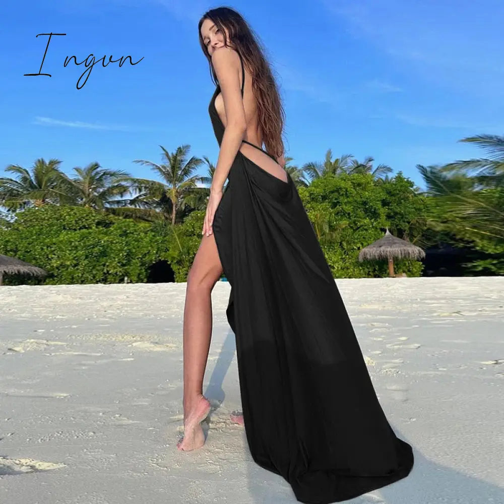 Ingvn - 2023 Summer Women Dress Bandage Sexy Backless Maxi Dresses Club Holiday Bodycon Cut Out