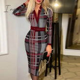 Ingvn - 2023 Trends Fashion Vintage Women Pattern Print Office Dresses Spring Autumn V - Neck Long