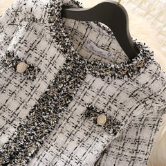 Ingvn - 2023 Trends Hot Sale Kurta For Women Cropped Tweed Coat Vintage O - Neck Open Stitch Tassel