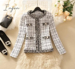Ingvn - 2023 Trends Hot Sale Kurta For Women Cropped Tweed Coat Vintage O - Neck Open Stitch Tassel