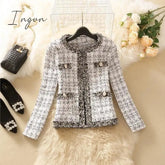 Ingvn - 2023 Trends Hot Sale Kurta For Women Cropped Tweed Coat Vintage O - Neck Open Stitch Tassel