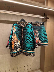 Ingvn - 2023 Woman Jacket Satin Leopard Jacquard Loose Casual Women Tops Y2K Clothes New Fashion