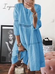 Ingvn - 5Xl New Women Elegant Embroidered Lace Dress White Female Splicing Floral Hollow Out Loose