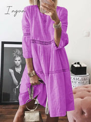 Ingvn - 5Xl New Women Elegant Embroidered Lace Dress White Female Splicing Floral Hollow Out Loose