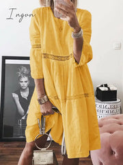 Ingvn - 5Xl New Women Elegant Embroidered Lace Dress White Female Splicing Floral Hollow Out Loose