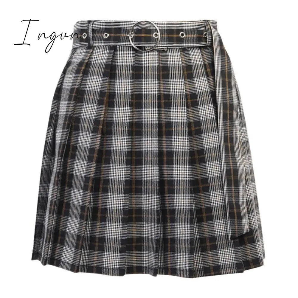 Ingvn - 90S Plaid Skirt Skirts
