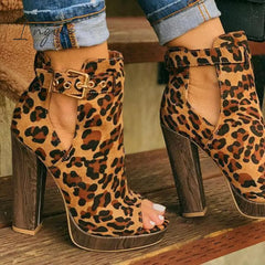 Ingvn - Adjustable Platform Classic Ankle Boots Leopard Print / 5