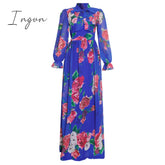 Ingvn - African Chiffon Dresses For Women New Fashion Dashiki Print Ankara Maxi Dress Long Sleeve