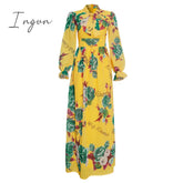 Ingvn - African Chiffon Dresses For Women New Fashion Dashiki Print Ankara Maxi Dress Long Sleeve