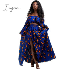 Ingvn - African Dresses For Women Autumn 2 - Piece Set Lady Full Sleeve Shoulder Off Festher