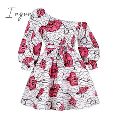 Ingvn - African Dresses For Women Full Sleeve Summer Tilting Shoulder Two Wear Dress Dashiki Print