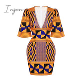 Ingvn - African Dresses For Women New Fashion Summer V - Neck Short Sleeve Printing Dress Clothes