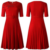 Ingvn - African Style Women Casual Belted Pleated Dress Elegant Chic Office Lady A - Line High