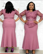 Ingvn - African Women’s Spring And Autumn Plus Size Slim Patchwork Lace Dress Elegant Long