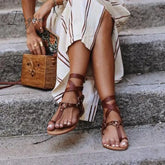 Ingvn - Ankle Strap Flat Heel Strappy Comfortable Sandals Brown / 5