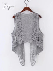 Ingvn - Asymmetric Open Stitch Cardigan Summer Beach Boho Hippie People Style Crochet Knit