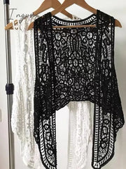 Ingvn - Asymmetric Open Stitch Cardigan Summer Beach Boho Hippie People Style Crochet Knit