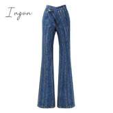 Ingvn - Asymmetrical Spliced Oblique Waist Placket Trousers New Loose Fit Pants Women Fashion Tide