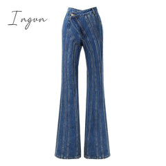 Ingvn - Asymmetrical Spliced Oblique Waist Placket Trousers New Loose Fit Pants Women Fashion Tide