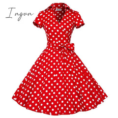 Ingvn - Audrey Hepburn Summer Dress Women Polka Dot Vintage Swing Robe Rockabilly Housewife Retro