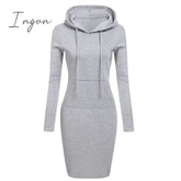 Ingvn - Autumn And Winter Hoodie Dress Elegant Long Sleeve Pocket Combining Casual Women’s Midi