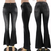Ingvn - Autumn Black Flared Jeans Women Casual Vintage Skinny Low Rise Bell Bottom Mom Korean Slim