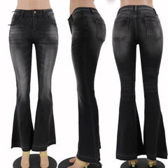 Ingvn - Autumn Black Flared Jeans Women Casual Vintage Skinny Low Rise Bell Bottom Mom Korean Slim