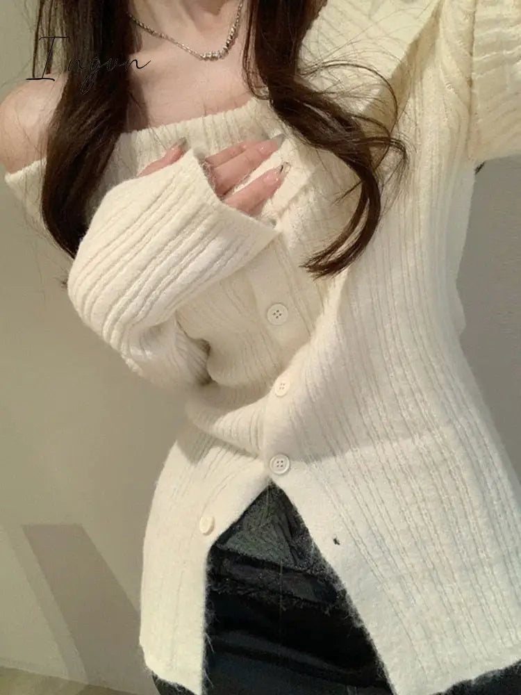 Ingvn - Autumn Elegant Crochet Sweater Women Turtleneck Female Long Sleeve Pure Color Knitted Tops
