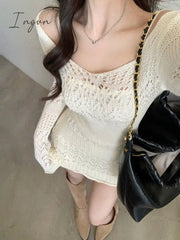 Ingvn - Autumn Elegant Knitted Dress Women Long Sleeve Lace Short Party Korea Fashion Slim Sexy Y2K