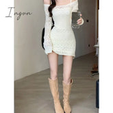 Ingvn - Autumn Elegant Knitted Dress Women Long Sleeve Lace Short Party Korea Fashion Slim Sexy Y2K