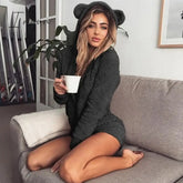 Ingvn - Autumn Keep Warm Velvet Women Rompers Long Sleeve Bodysuit Cute Bear Ears Hoodie Casual